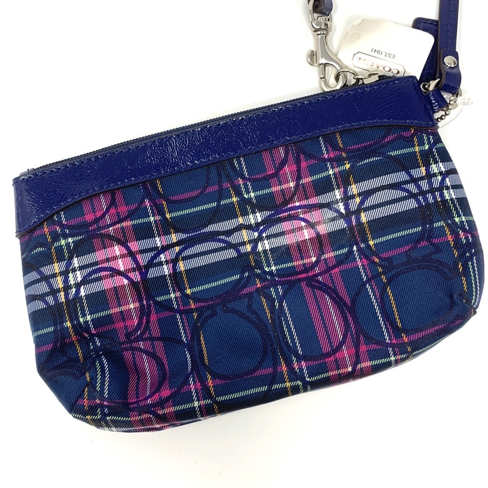 Coach Tartan Print Pleated Patent Trim Wristlet - Picture 2 of 9